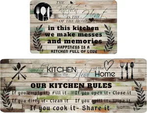 weesire Kitchen Mats for Floor Anti Fatigue Mats for Kitchen Floor Kitchen Rugs Farmhouse Style Memory Foam Kitchen Mat Cushioned PVC Leather Kitchen Rug Set, 17.3x28 17.3x47 inchs