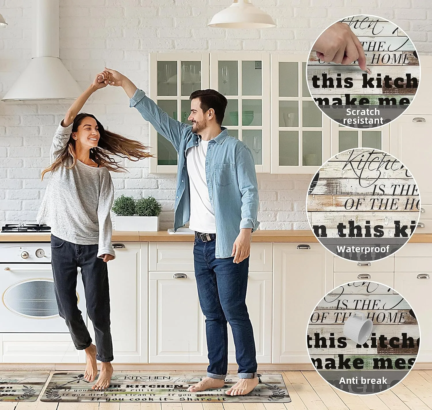 weesire Kitchen Mats for Floor Anti Fatigue Mats for Kitchen Floor Kitchen Rugs Farmhouse Style Memory Foam Kitchen Mat Cushioned PVC Leather Kitchen Rug Set, 17.3x28 17.3x47 inchs