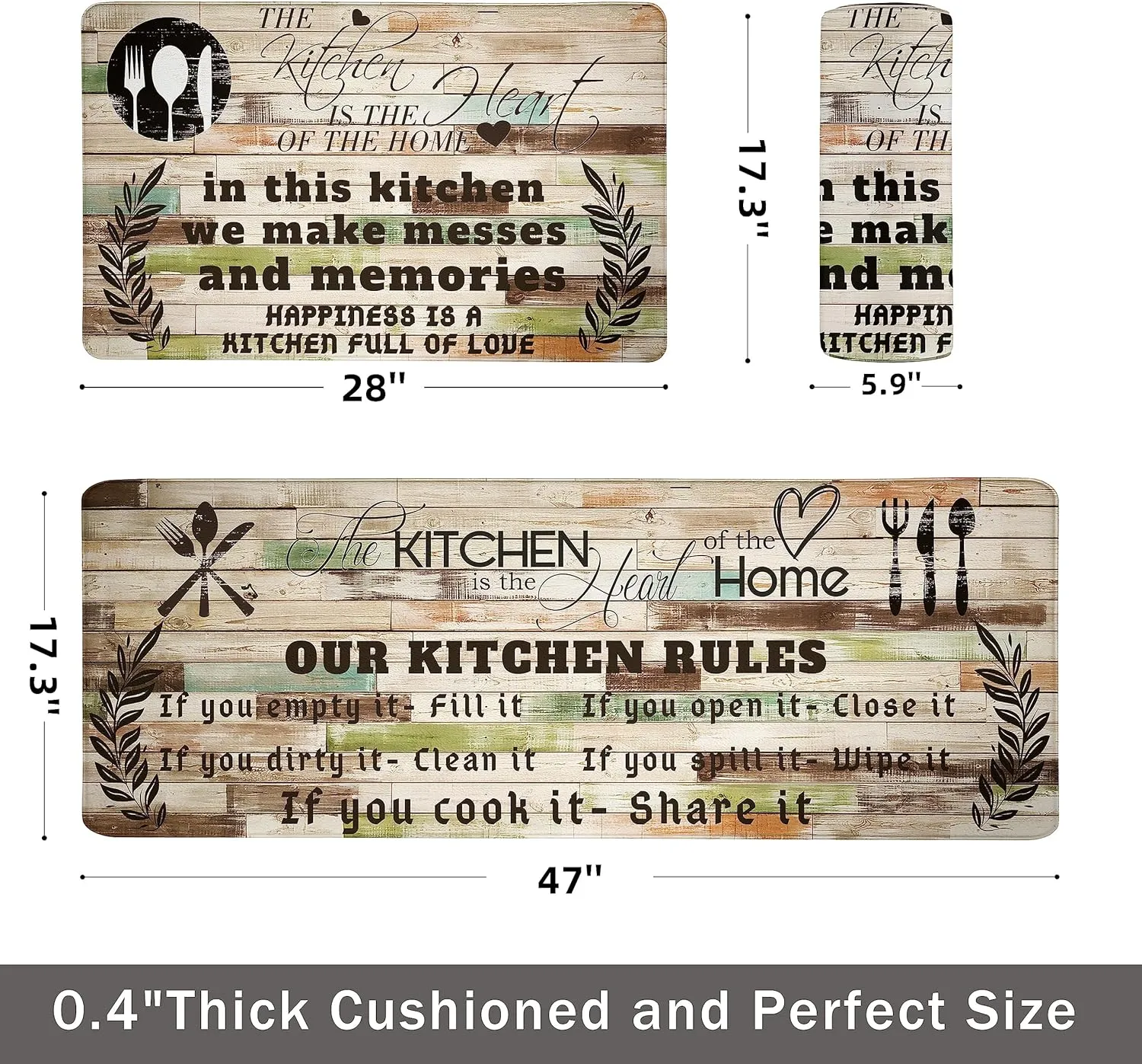 weesire Kitchen Mats for Floor Anti Fatigue Mats for Kitchen Floor Kitchen Rugs Farmhouse Style Memory Foam Kitchen Mat Cushioned PVC Leather Kitchen Rug Set, 17.3x28 17.3x47 inchs