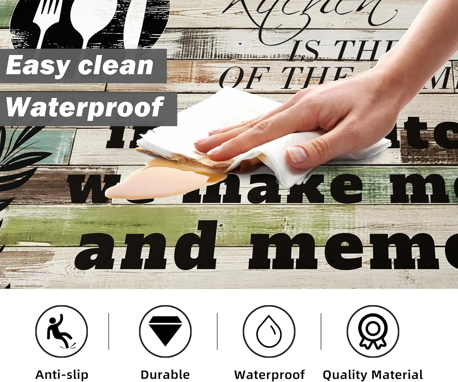 weesire Kitchen Mats for Floor Anti Fatigue Mats for Kitchen Floor Kitchen Rugs Farmhouse Style Memory Foam Kitchen Mat Cushioned PVC Leather Kitchen Rug Set, 17.3x28 17.3x47 inchs