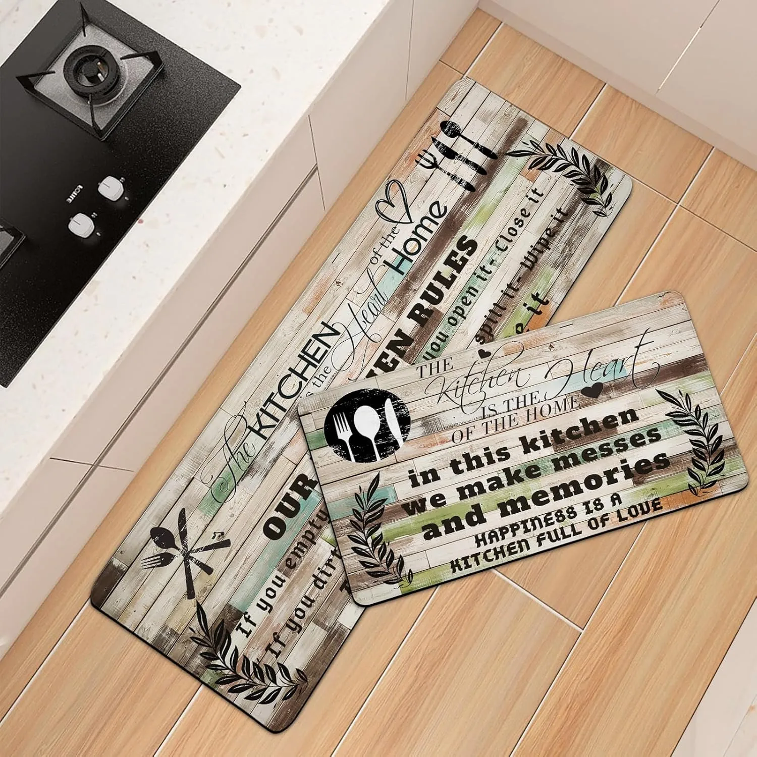 weesire Kitchen Mats for Floor Anti Fatigue Mats for Kitchen Floor Kitchen Rugs Farmhouse Style Memory Foam Kitchen Mat Cushioned PVC Leather Kitchen Rug Set, 17.3x28 17.3x47 inchs