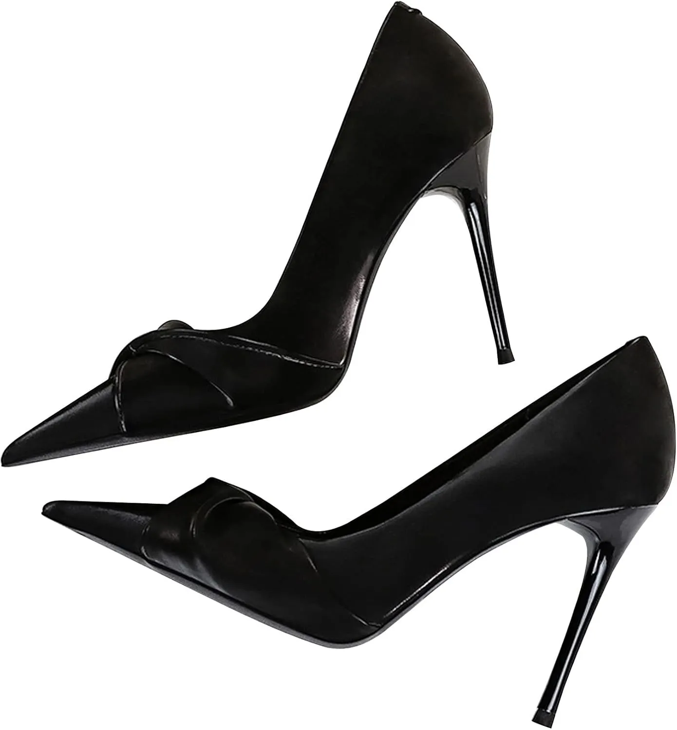 WENJIAZHIZHI Women's Pointed Toe Platform Stiletto High Heels Pleated Bow Office Party Prom Dress Pumps Shoes Slip On