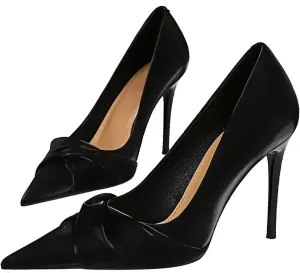WENJIAZHIZHI Women's Pointed Toe Platform Stiletto High Heels Pleated Bow Office Party Prom Dress Pumps Shoes Slip On