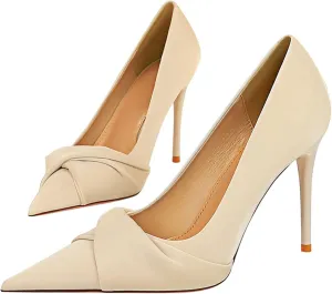 WENJIAZHIZHI Women's Pointed Toe Platform Stiletto High Heels Pleated Bow Office Party Prom Dress Pumps Shoes Slip On