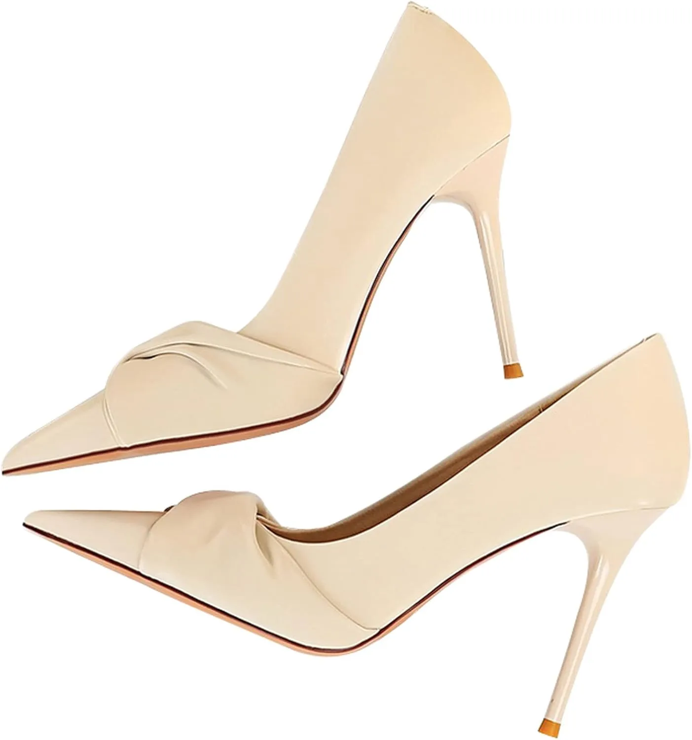 WENJIAZHIZHI Women's Pointed Toe Platform Stiletto High Heels Pleated Bow Office Party Prom Dress Pumps Shoes Slip On