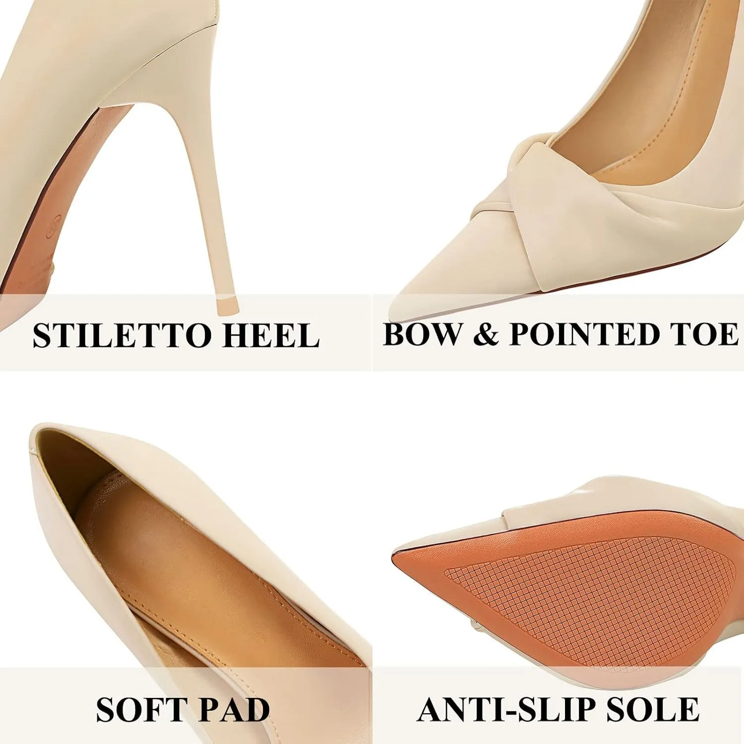WENJIAZHIZHI Women's Pointed Toe Platform Stiletto High Heels Pleated Bow Office Party Prom Dress Pumps Shoes Slip On