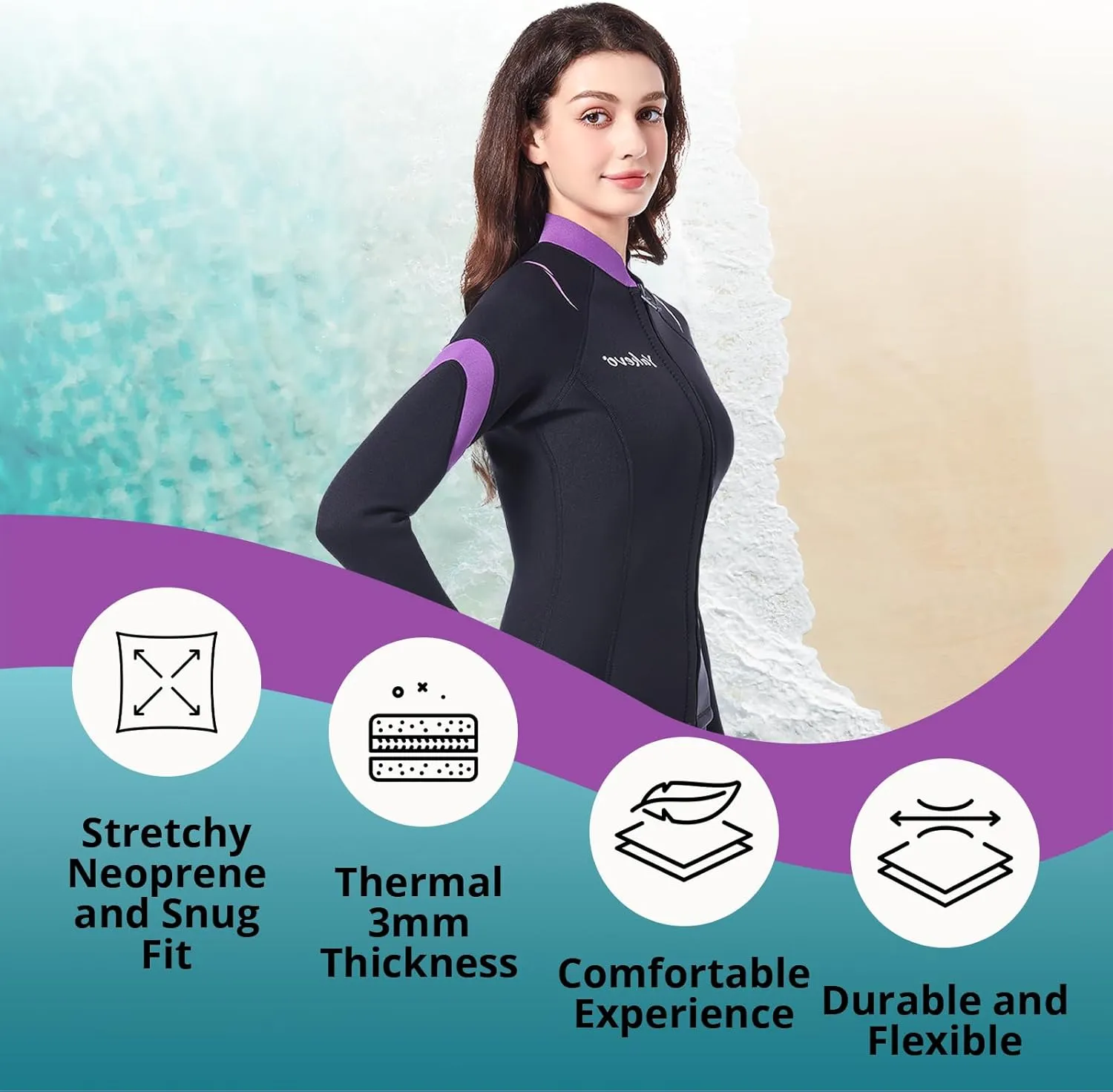 Wetsuit Top Men,2mm Mens Wetsuit Top 3mm Long Sleeve Wetsuit Jacket Men Front Zip Warm Wets Suit Jackets for Men Stretch Mens Wetsuit Top