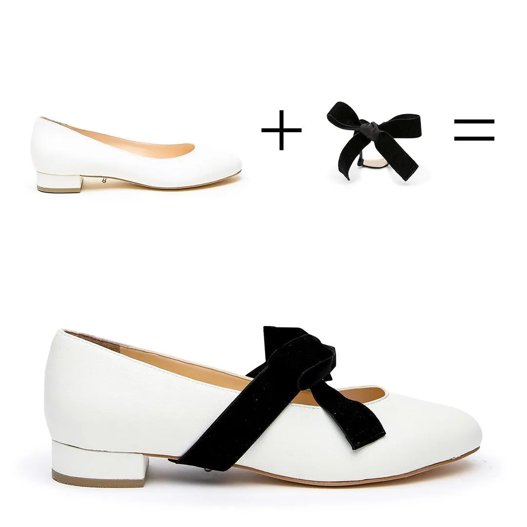 White Ballet Flat   Black Velvet Marie Strap