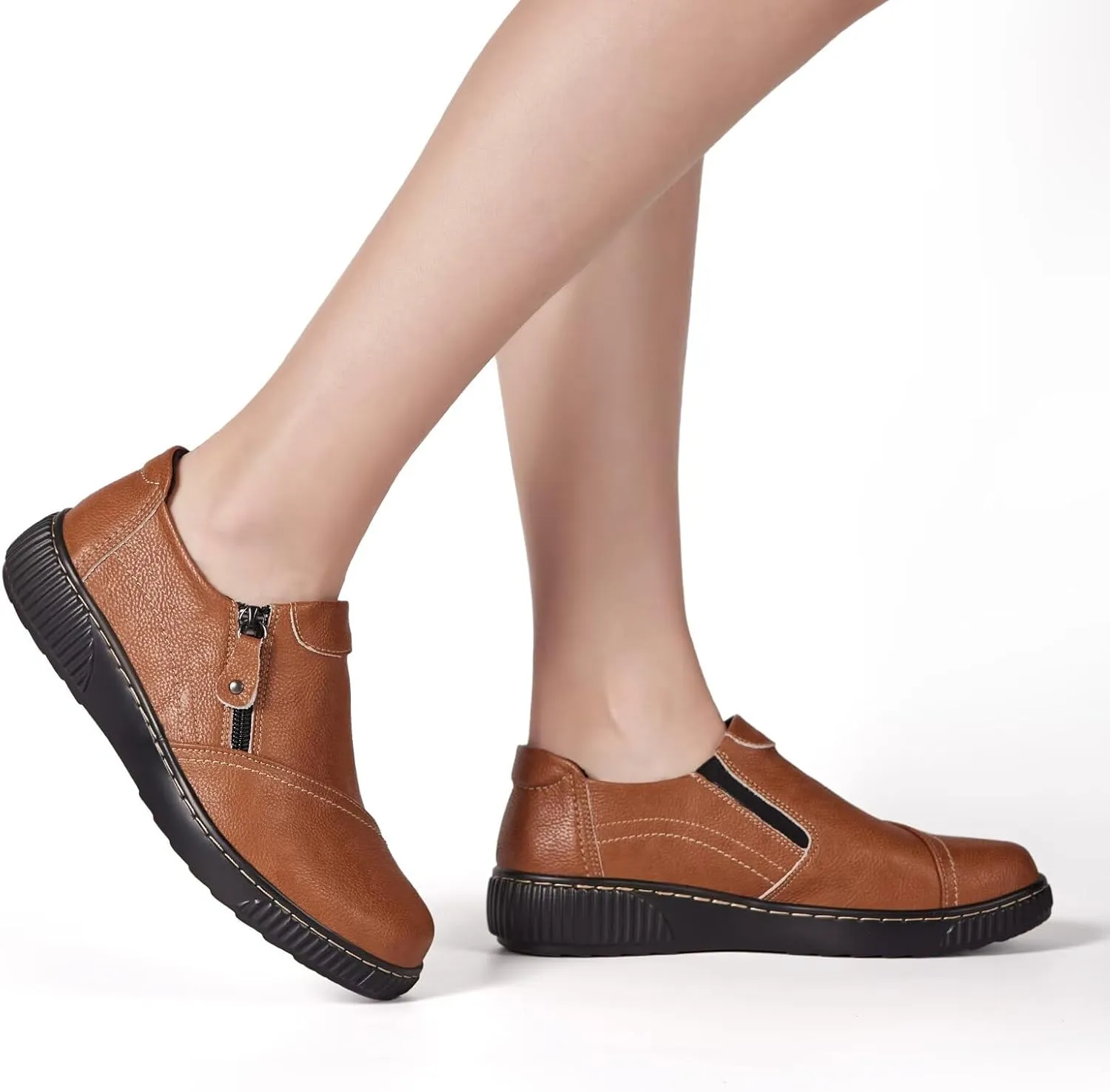 Women Casual Slip on Leather Loafers Dress Walking Shoes