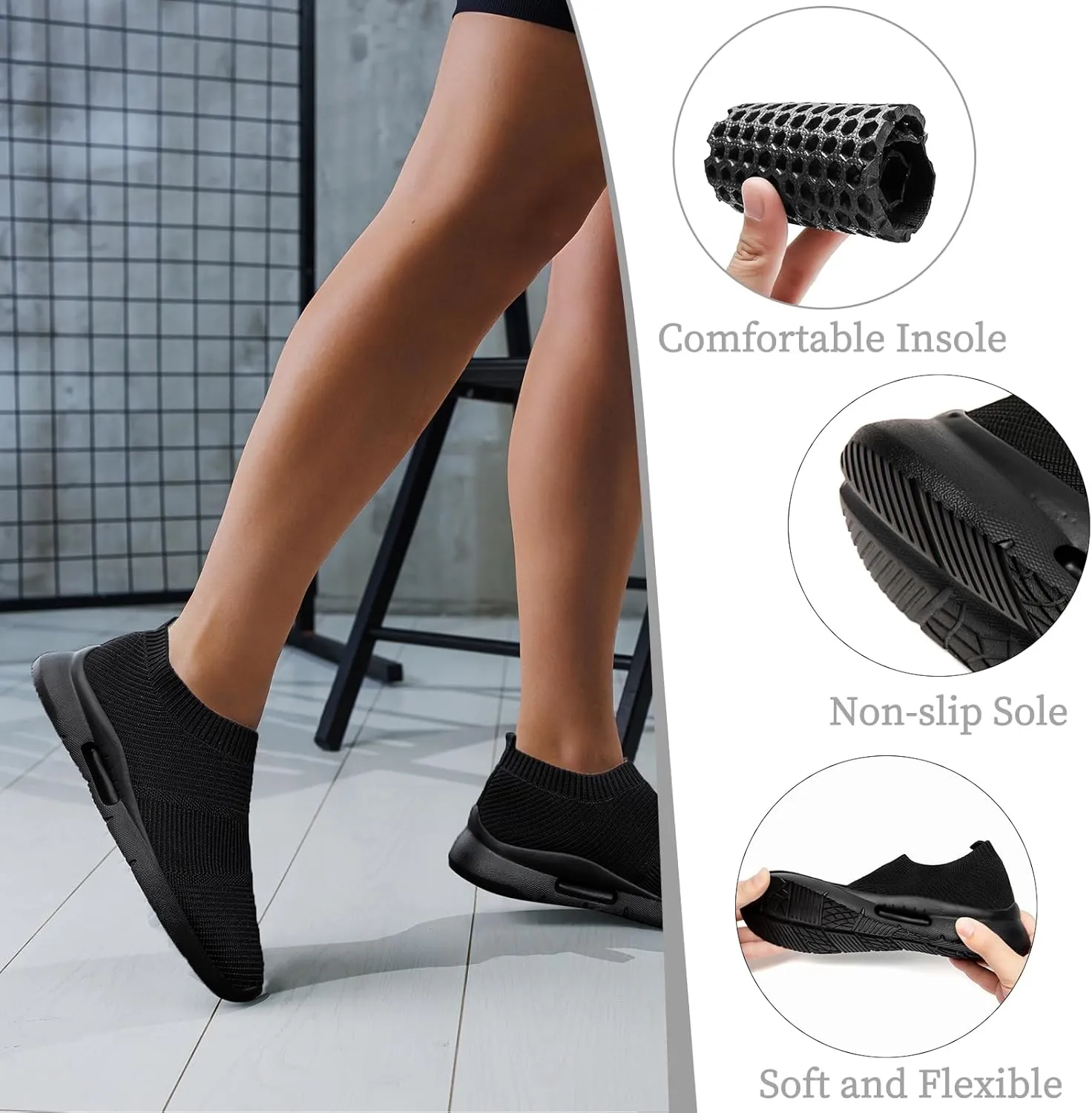 Women Running Shoes Tennis Walking Sneakers Lightweight Slip On Workout Gym Shoes