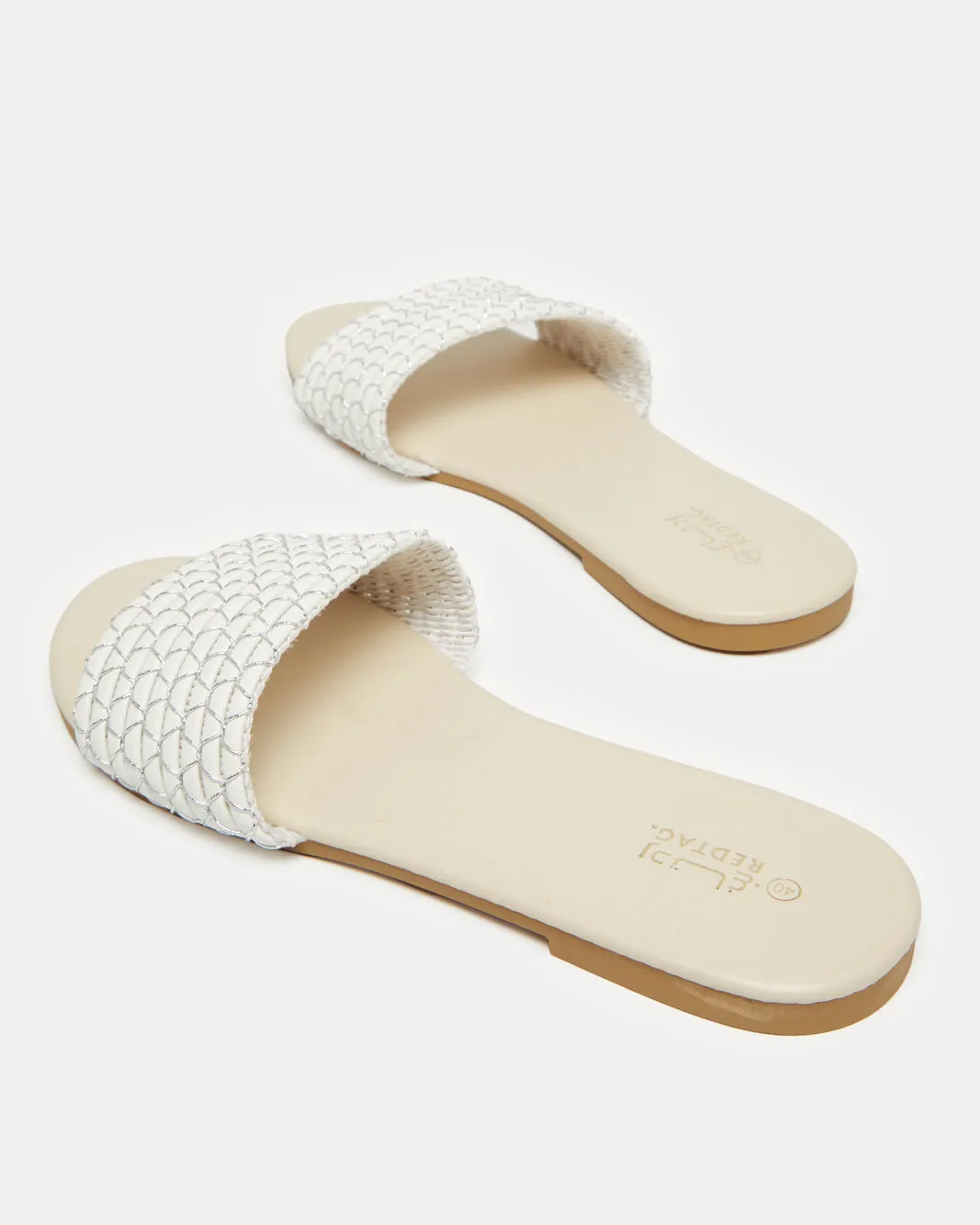 Women White Textured Mule