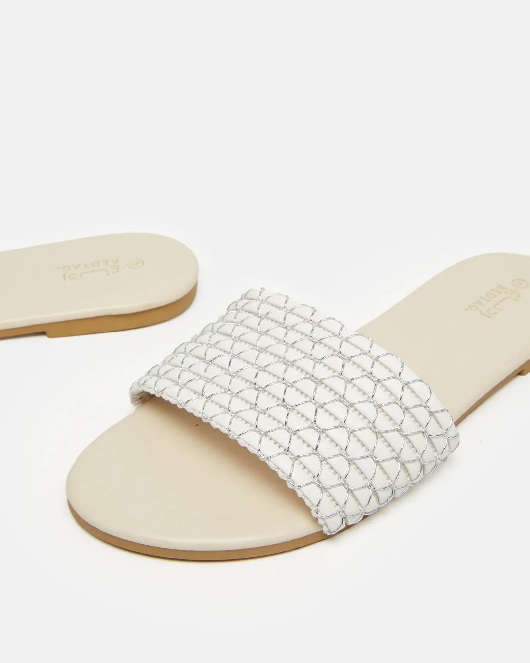 Women White Textured Mule