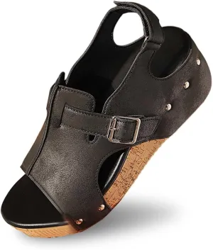 Women Width Wedge Sandals Spring Summer Shoes Casual Dressy Platform Wide Feet Footwear Hook & Loop Closure Comfort All Day Wear Cushioned Wedge Sandal