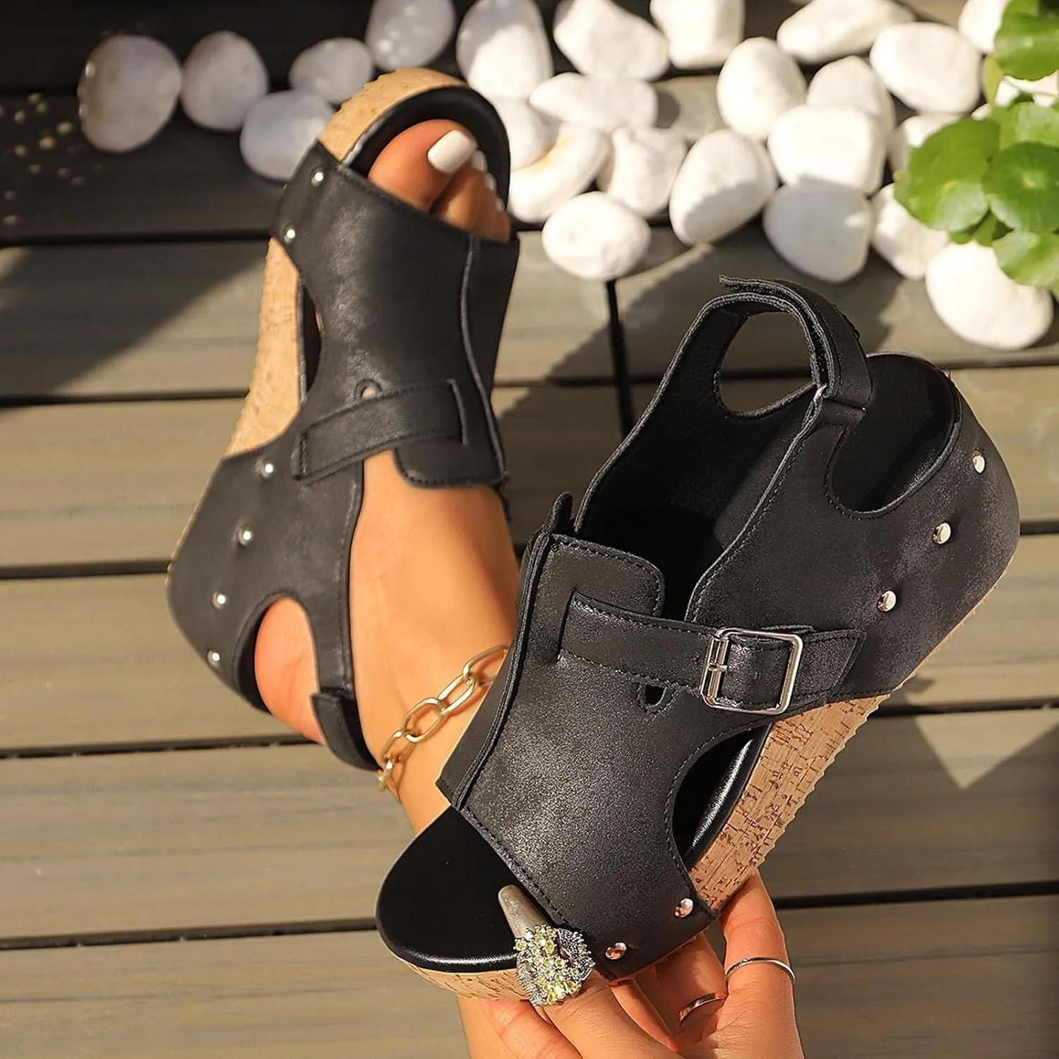 Women Width Wedge Sandals Spring Summer Shoes Casual Dressy Platform Wide Feet Footwear Hook & Loop Closure Comfort All Day Wear Cushioned Wedge Sandal