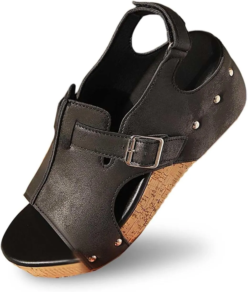 Women Width Wedge Sandals Spring Summer Shoes Casual Dressy Platform Wide Feet Footwear Hook & Loop Closure Comfort All Day Wear Cushioned Wedge Sandal
