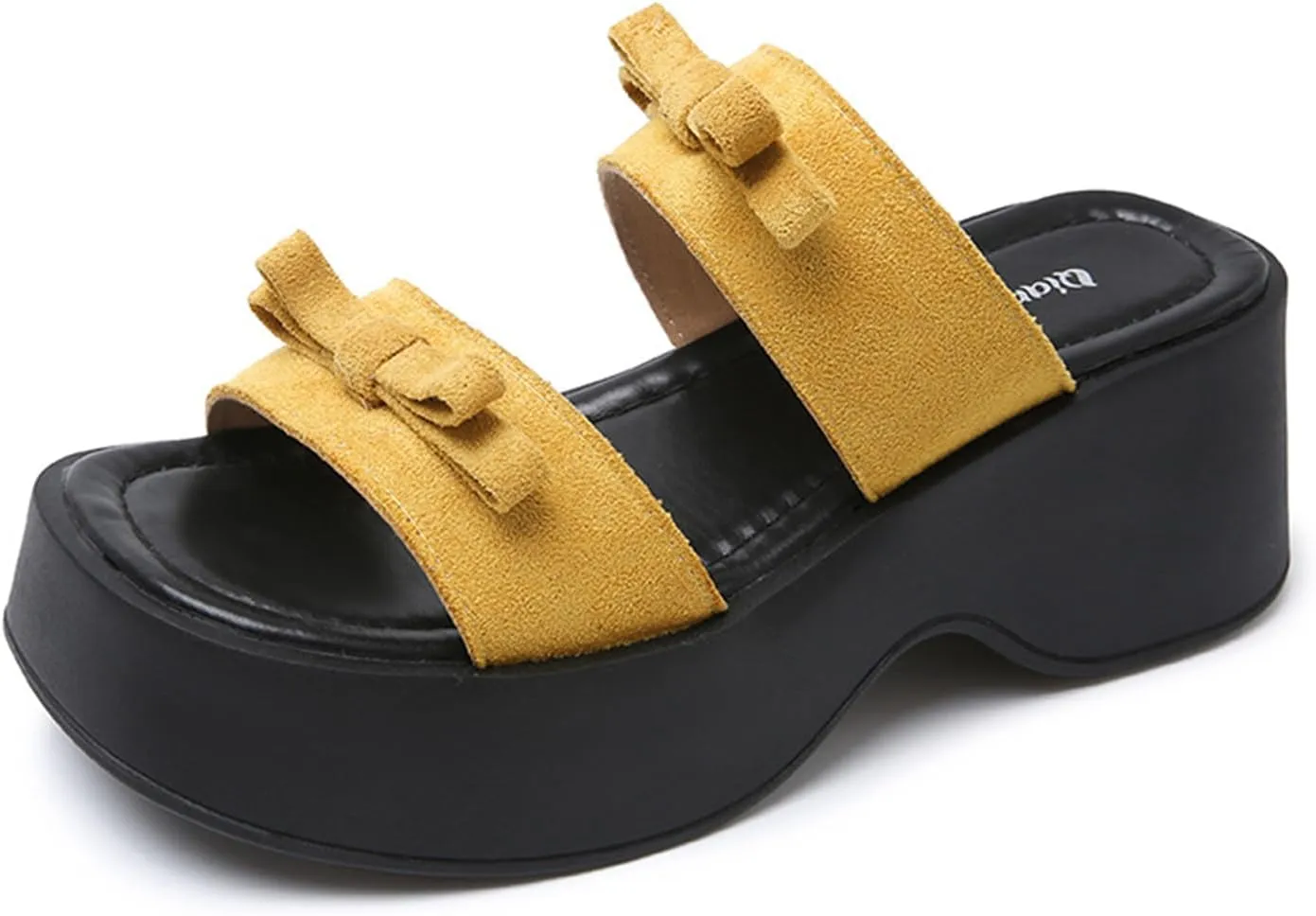 Women's Bow Platform Block Heel Slides Sandals Open Square Toe Lightweight Non Slip Fashion Slip On Shoes Beach Party Vacation Slides