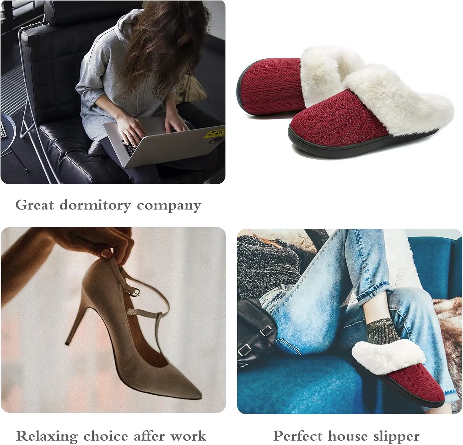 Womens Cozy Fuzzy Plaid House Slippers Memory Foam Slip on Indoor Outdoor