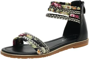 Women's Flat Sandals Summer Beach Sandal T-Strap Rhinestone Beaded Bohemia Shoes