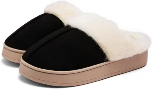 Women's Fuzzy Memory Foam Slippers Comfy Winter Soft Slip On House Slippers Bedroom Shoes with Warm Plush Lining and Indoor Outdoor Soles