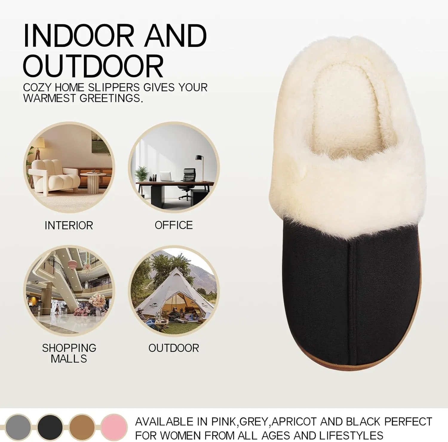 Women's Fuzzy Memory Foam Slippers Comfy Winter Soft Slip On House Slippers Bedroom Shoes with Warm Plush Lining and Indoor Outdoor Soles