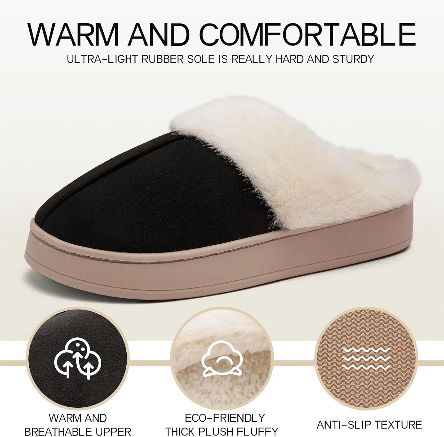 Women's Fuzzy Memory Foam Slippers Comfy Winter Soft Slip On House Slippers Bedroom Shoes with Warm Plush Lining and Indoor Outdoor Soles
