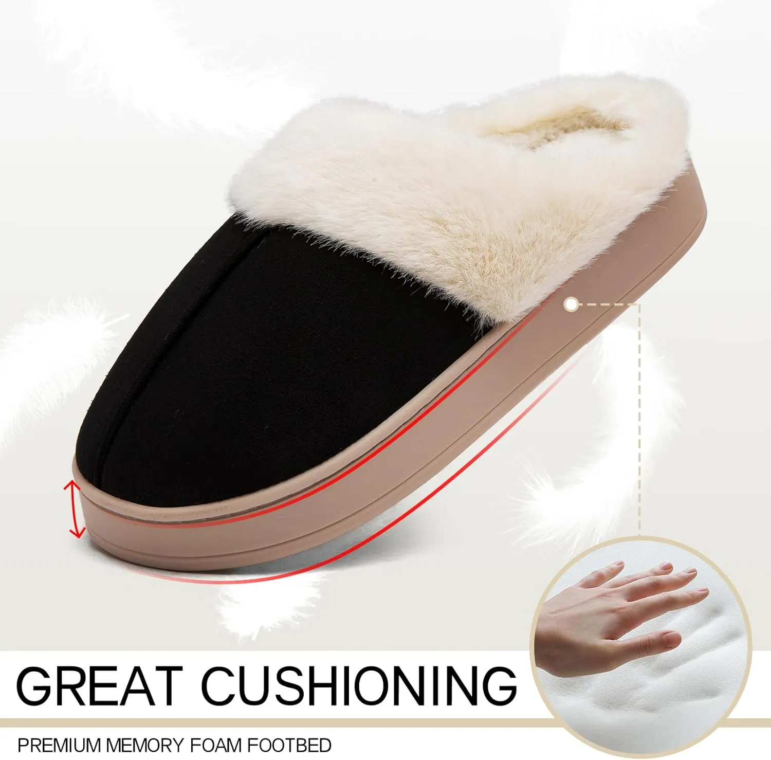 Women's Fuzzy Memory Foam Slippers Comfy Winter Soft Slip On House Slippers Bedroom Shoes with Warm Plush Lining and Indoor Outdoor Soles