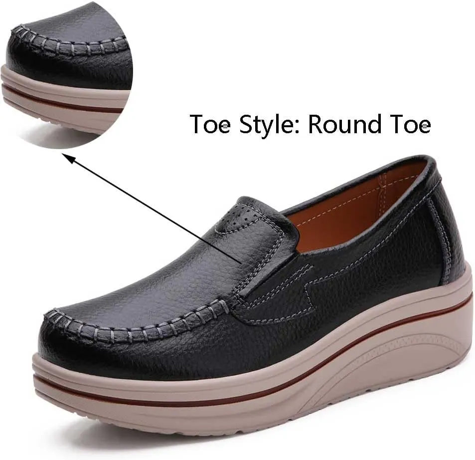 Women's Nursing Shoes Comfortable Walking Slip On Nurse Restaurant Work Lightweight Leather Loafers