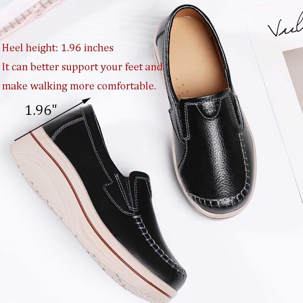 Women's Nursing Shoes Comfortable Walking Slip On Nurse Restaurant Work Lightweight Leather Loafers