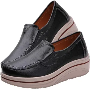 Women's Nursing Shoes Comfortable Walking Slip On Nurse Restaurant Work Lightweight Leather Loafers