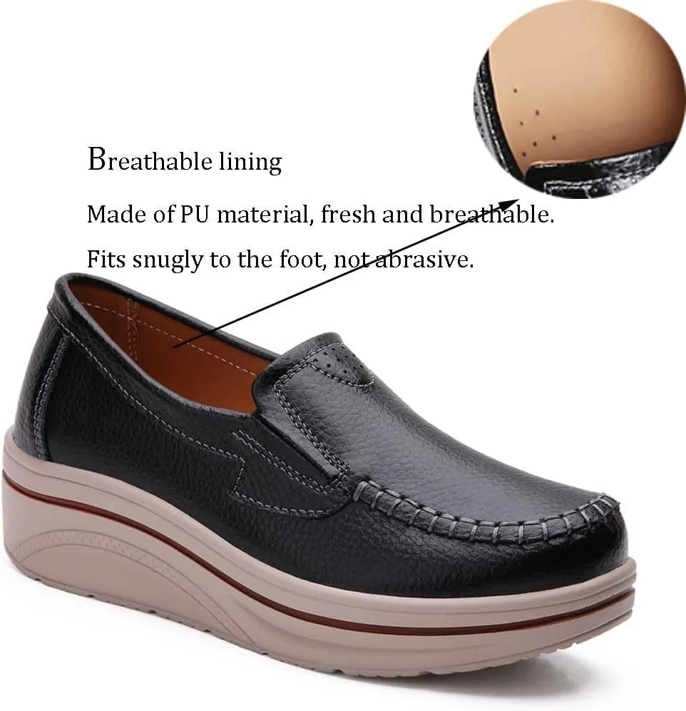 Women's Nursing Shoes Comfortable Walking Slip On Nurse Restaurant Work Lightweight Leather Loafers