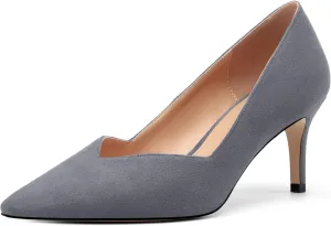 Womens Office Casual Pointed Toe Suede Slip On Stiletto Mid Heel Pumps Shoes 2.55 Inch