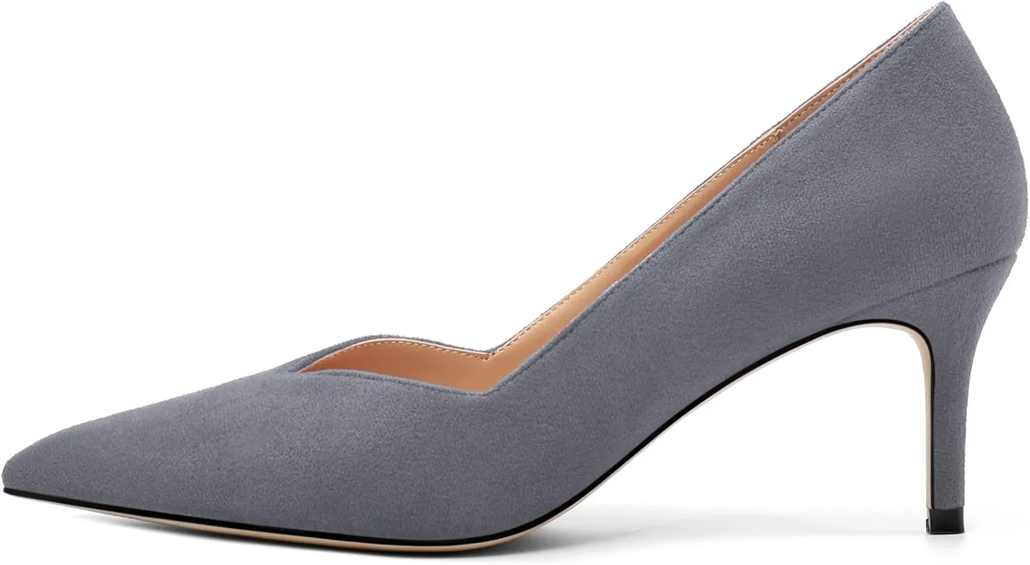 Womens Office Casual Pointed Toe Suede Slip On Stiletto Mid Heel Pumps Shoes 2.55 Inch