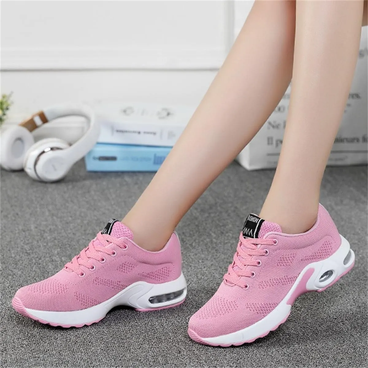 Womens Orthopedic Sneakers,Breathable Knit Mesh Casual Air Cushion Shoes,Platform Non Slip Running Shoes with Arch Support