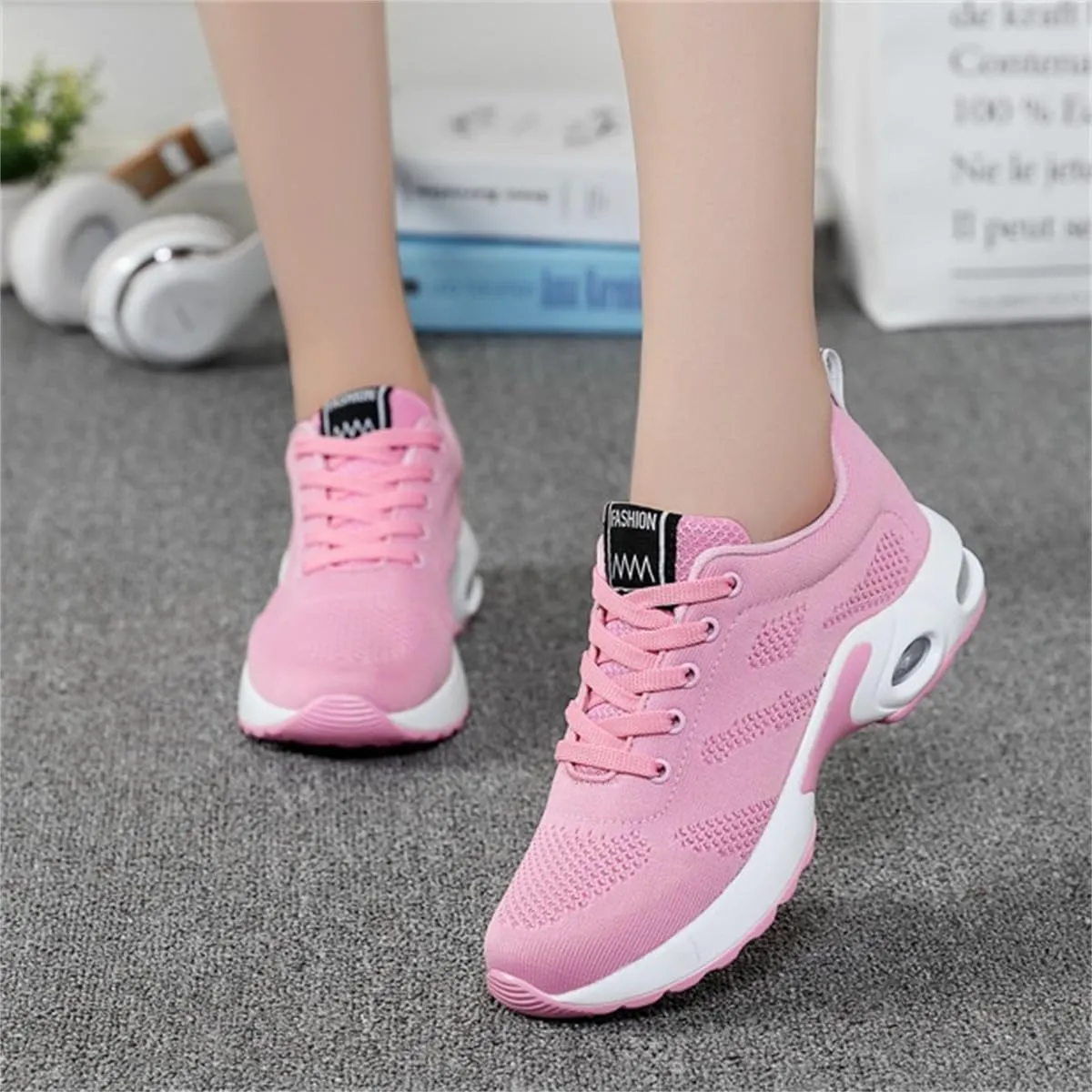 Womens Orthopedic Sneakers,Breathable Knit Mesh Casual Air Cushion Shoes,Platform Non Slip Running Shoes with Arch Support