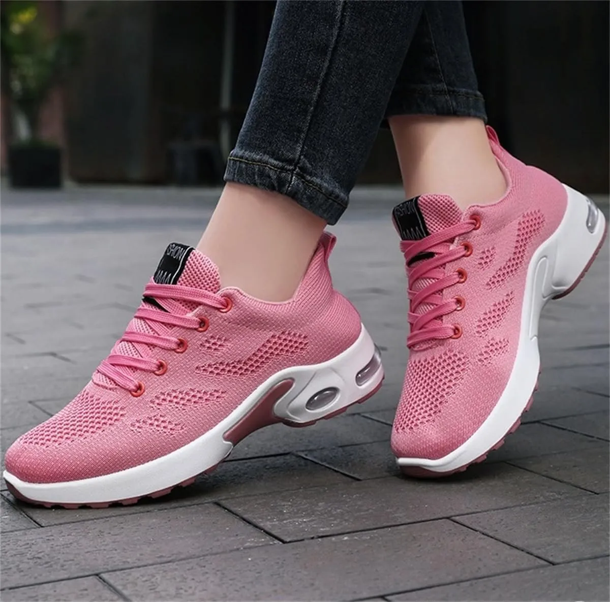 Womens Orthopedic Sneakers,Breathable Knit Mesh Casual Air Cushion Shoes,Platform Non Slip Running Shoes with Arch Support