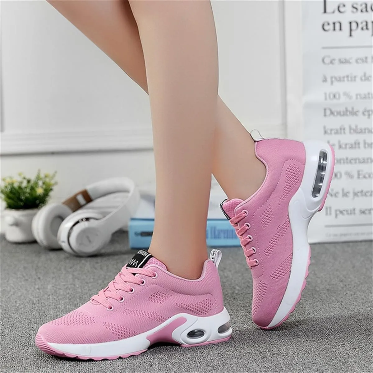 Womens Orthopedic Sneakers,Breathable Knit Mesh Casual Air Cushion Shoes,Platform Non Slip Running Shoes with Arch Support
