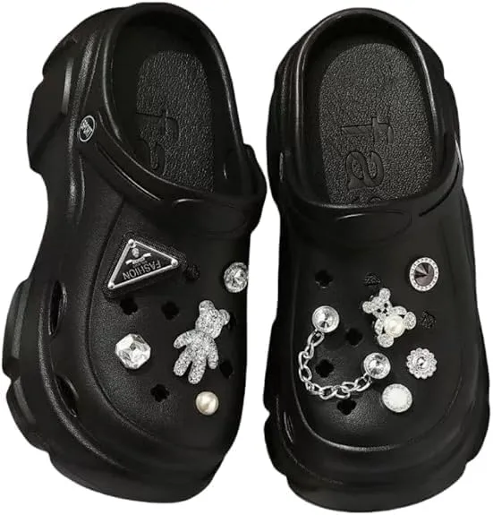 Women's Platform Clogs Slip On Slides Shoes Beach Sandals Gardener Clog Hight Heels Mule Slippers Garden Shoes DIY Accessories Sandals