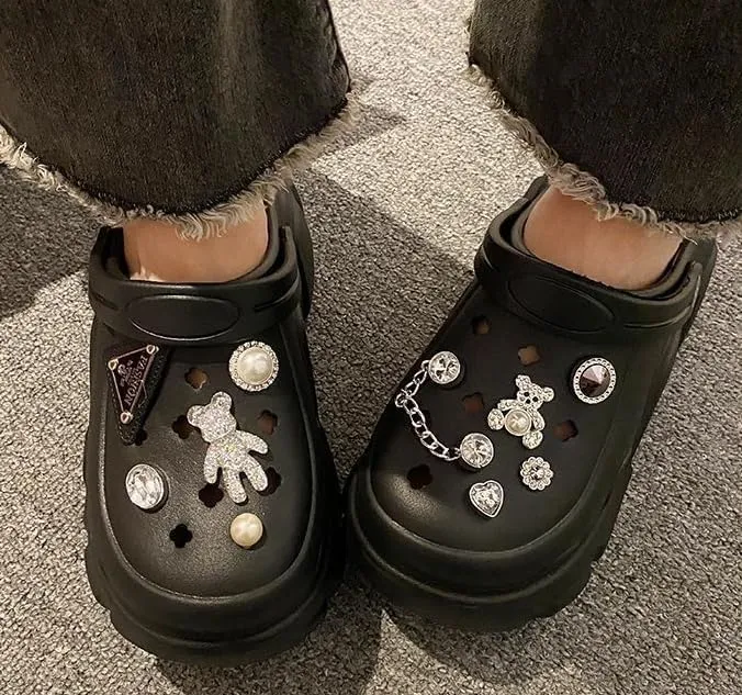 Women's Platform Clogs Slip On Slides Shoes Beach Sandals Gardener Clog Hight Heels Mule Slippers Garden Shoes DIY Accessories Sandals