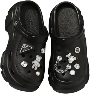 Women's Platform Clogs Slip On Slides Shoes Beach Sandals Gardener Clog Hight Heels Mule Slippers Garden Shoes DIY Accessories Sandals