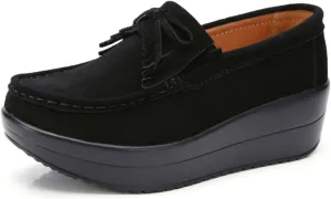 Women's Platform Shoes Fashion Casual Shoes Suede Leather Slip On Loafers Comfortable Non-Slip Tassel Wedge Sneakers