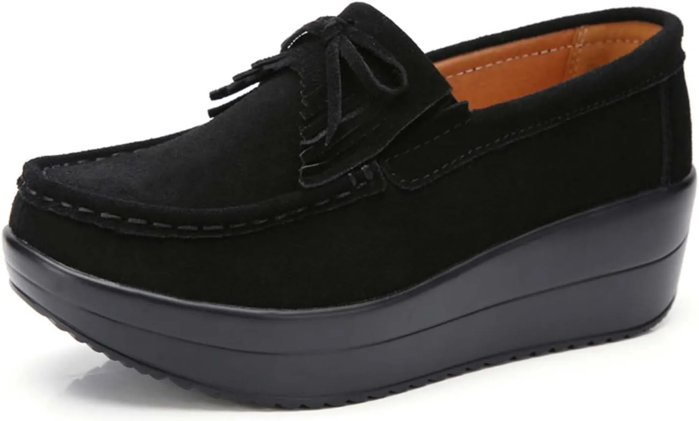 Women's Platform Shoes Fashion Casual Shoes Suede Leather Slip On Loafers Comfortable Non-Slip Tassel Wedge Sneakers