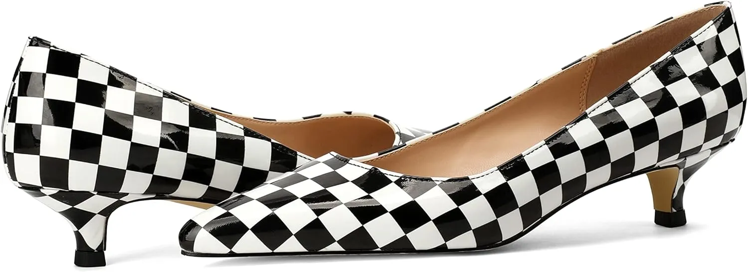 Women's Pointed Toe Solid Slip On 1.5 Inch Stiletto Patent Low Heel Pumps Shoes