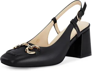 Womens Slingback Block Heels Closed Square Toe Dress Work Shoes Slip on Buckle Strap Business Pumps