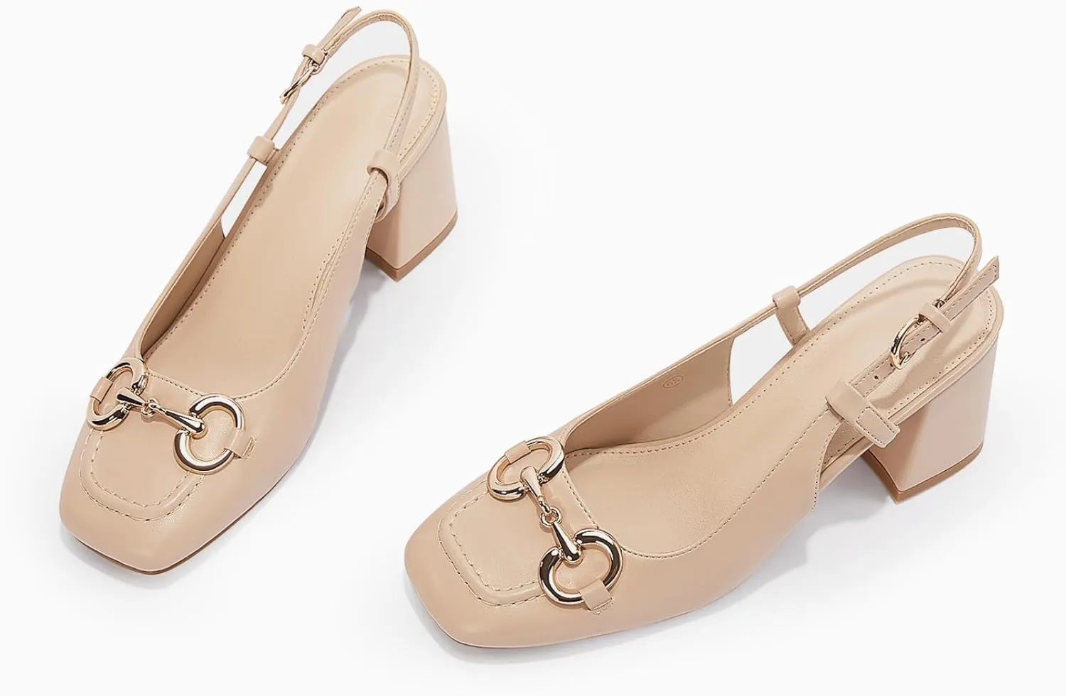 Womens Slingback Block Heels Closed Square Toe Dress Work Shoes Slip on Buckle Strap Business Pumps