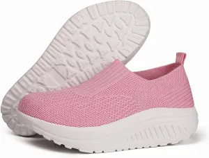 Women's Walking Shoes Slip-On Light Mesh Casual Jogging Shoes Knit Upper Non Slip Breathable Thick Rocking Bottom Shoes