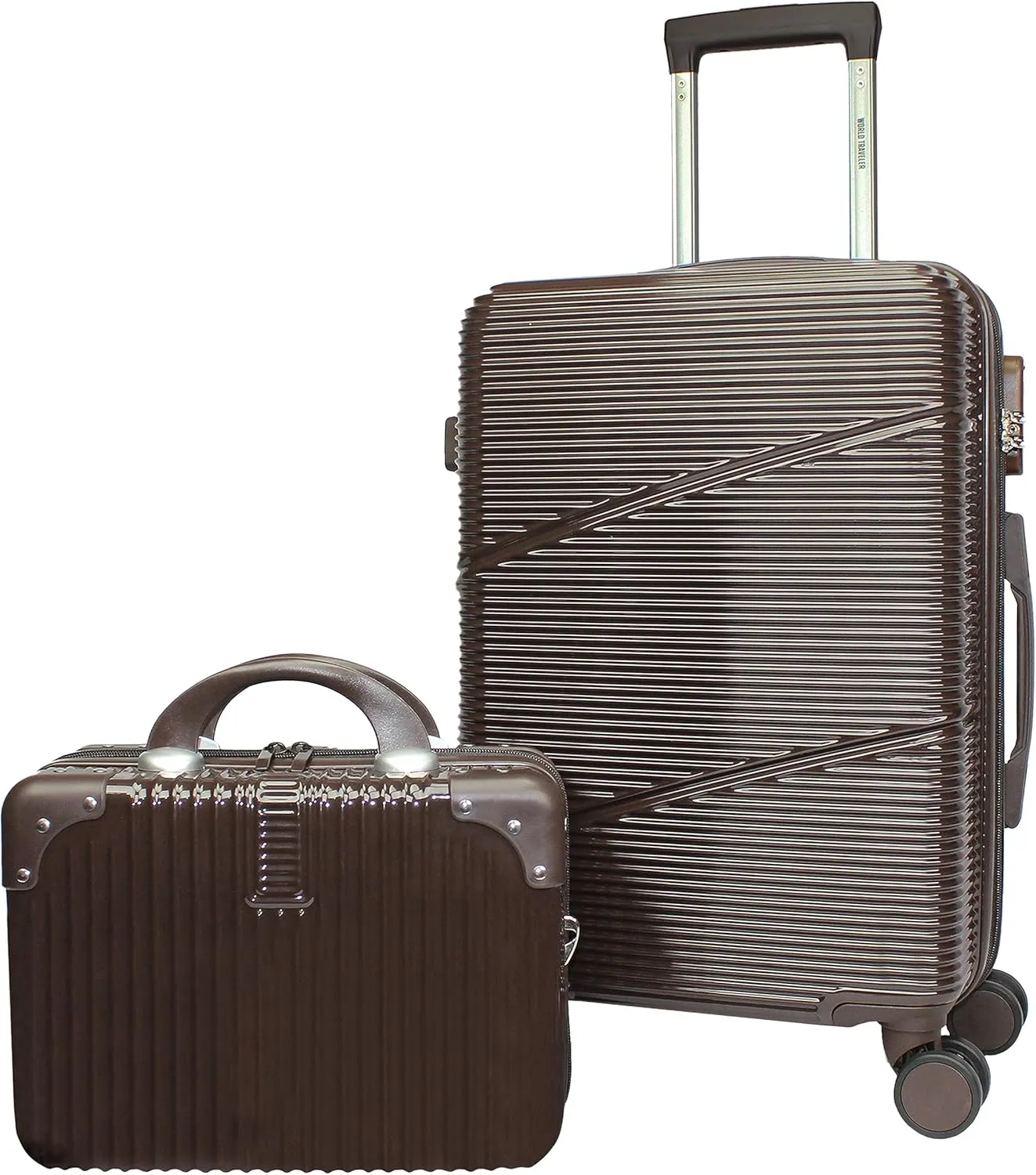 World Traveler VentureX Airline Approved Luggage – Lightweight Hardside Suitcase with Spinner Wheels, Brown, 2-Piece Carry-On Set