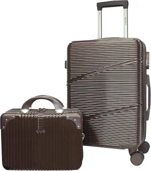 World Traveler VentureX Airline Approved Luggage – Lightweight Hardside Suitcase with Spinner Wheels, Brown, 2-Piece Carry-On Set