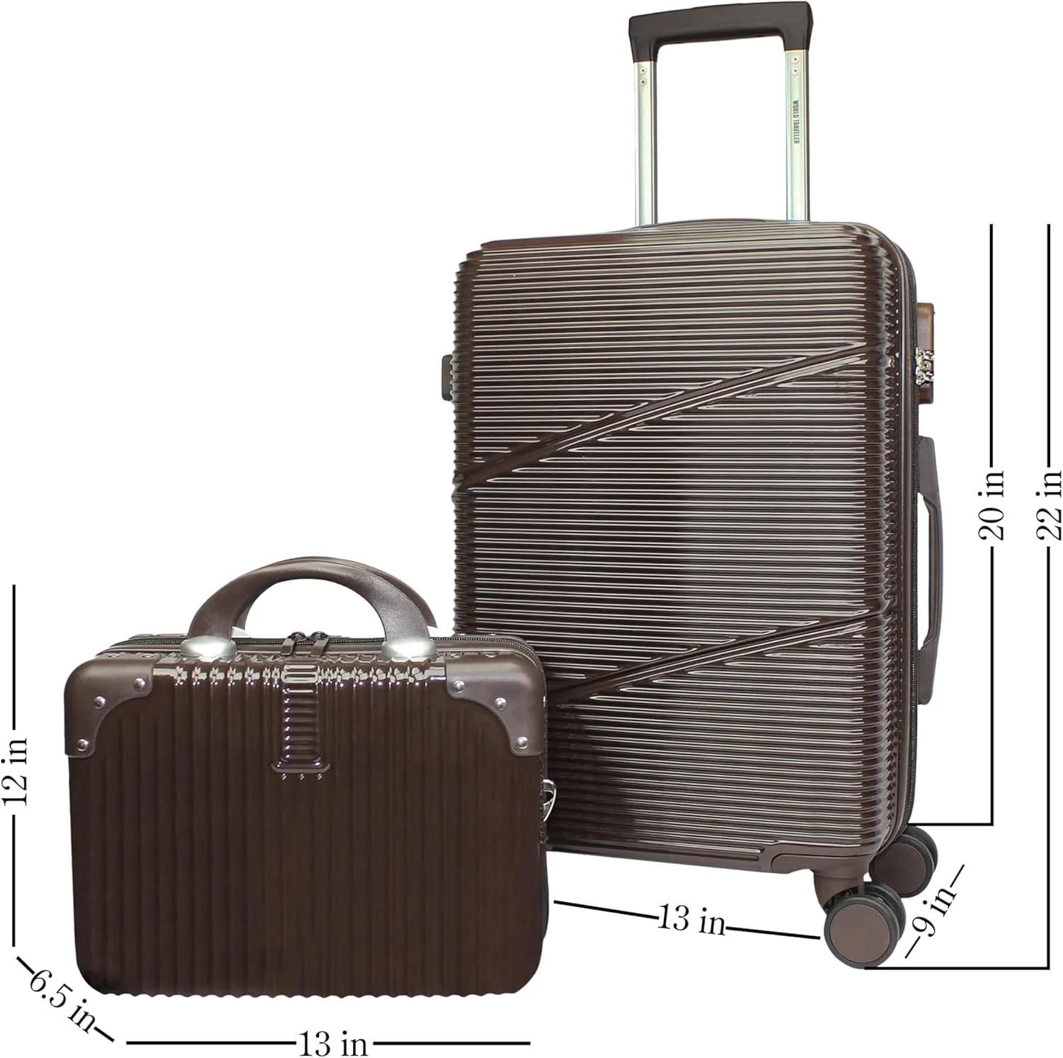 World Traveler VentureX Airline Approved Luggage – Lightweight Hardside Suitcase with Spinner Wheels, Brown, 2-Piece Carry-On Set