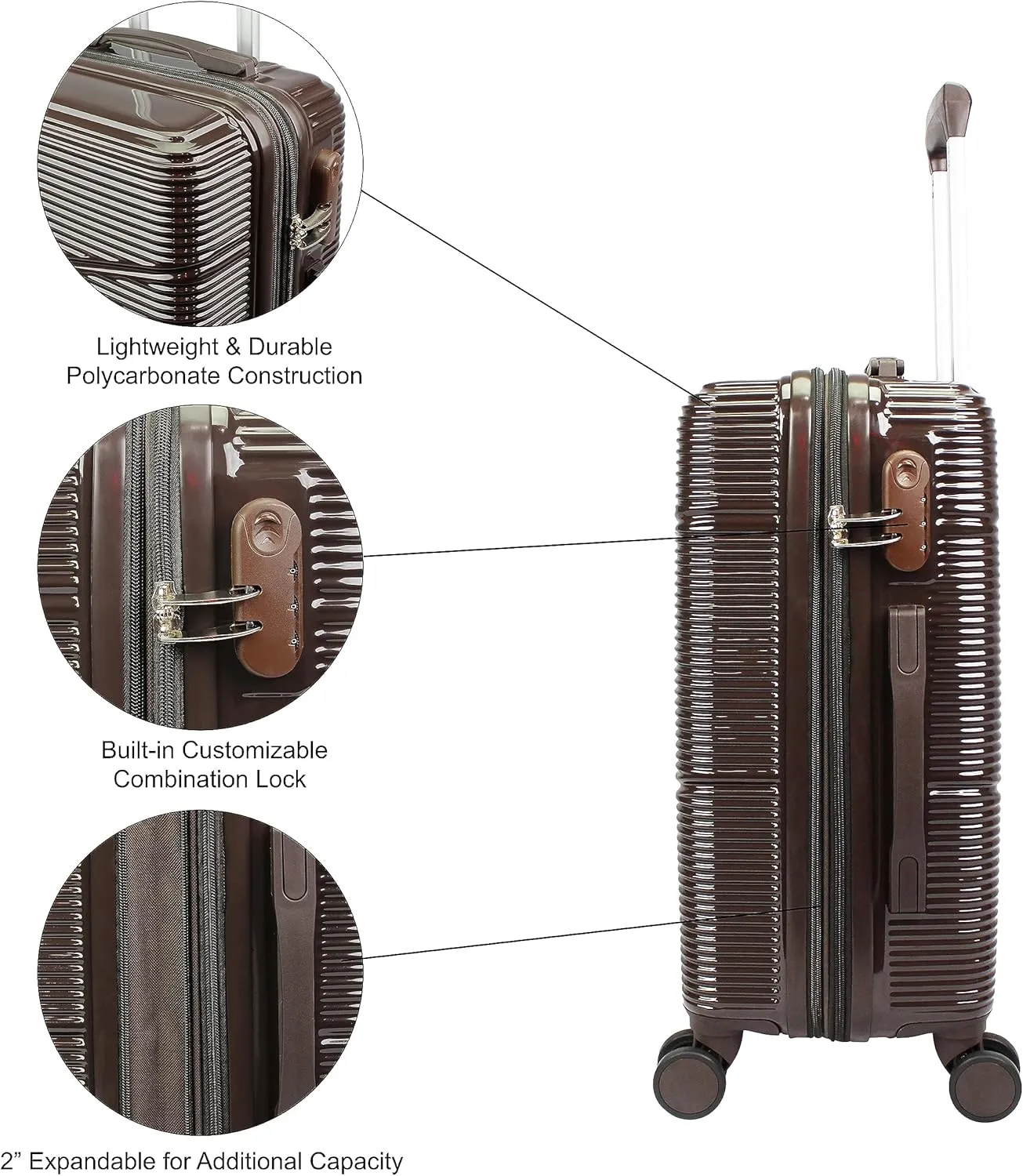 World Traveler VentureX Airline Approved Luggage – Lightweight Hardside Suitcase with Spinner Wheels, Brown, 2-Piece Carry-On Set