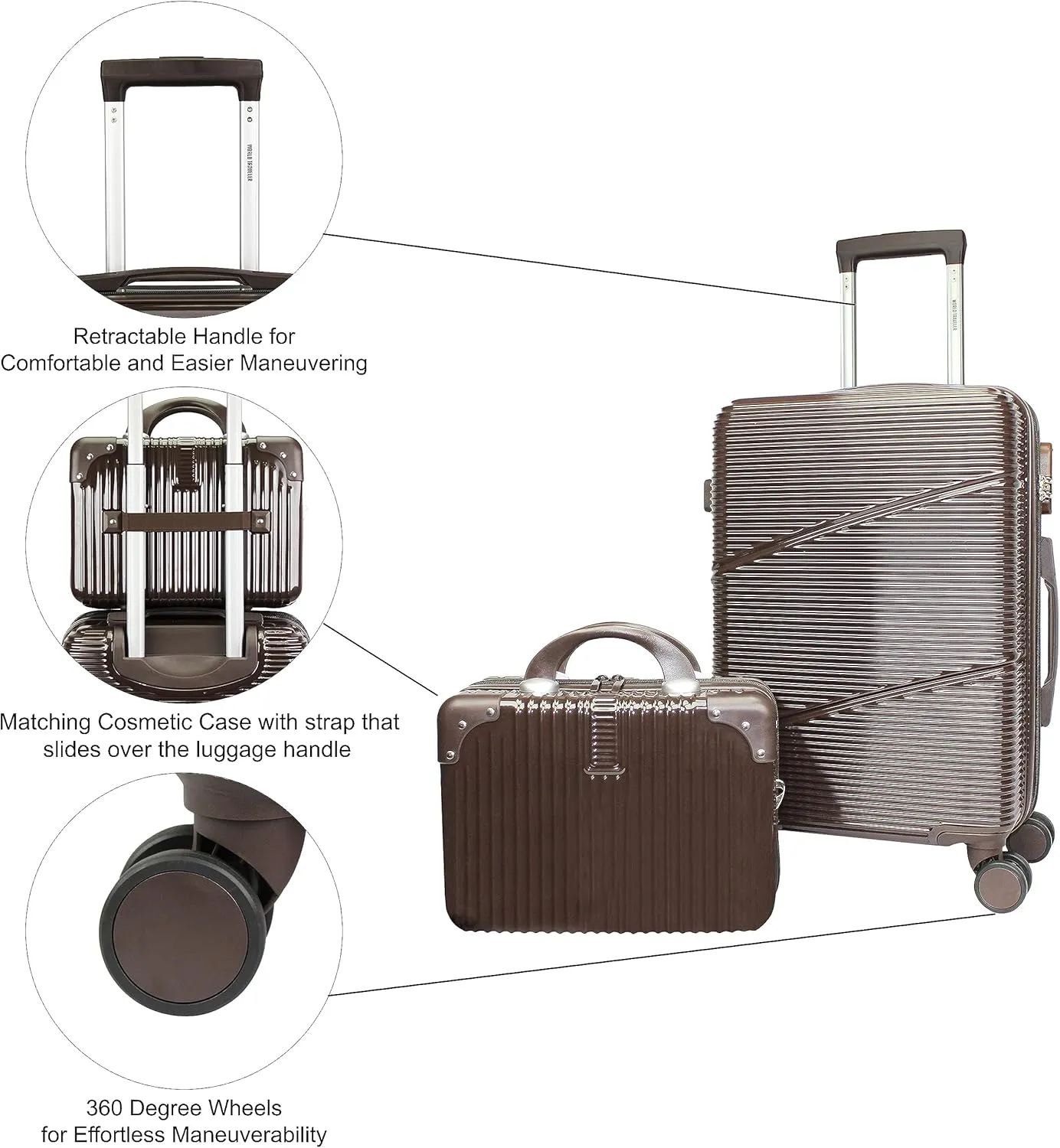 World Traveler VentureX Airline Approved Luggage – Lightweight Hardside Suitcase with Spinner Wheels, Brown, 2-Piece Carry-On Set